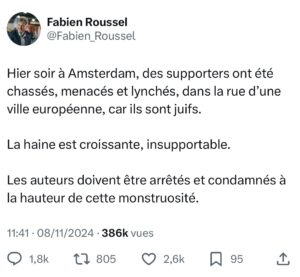 20241108 Tweet de Fabien Roussel Secrétaire nationale du Parti communiste français