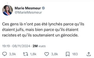 20241108 Tweet de réponse à Fabien Roussel de Marie Mesmeur Députée LFI