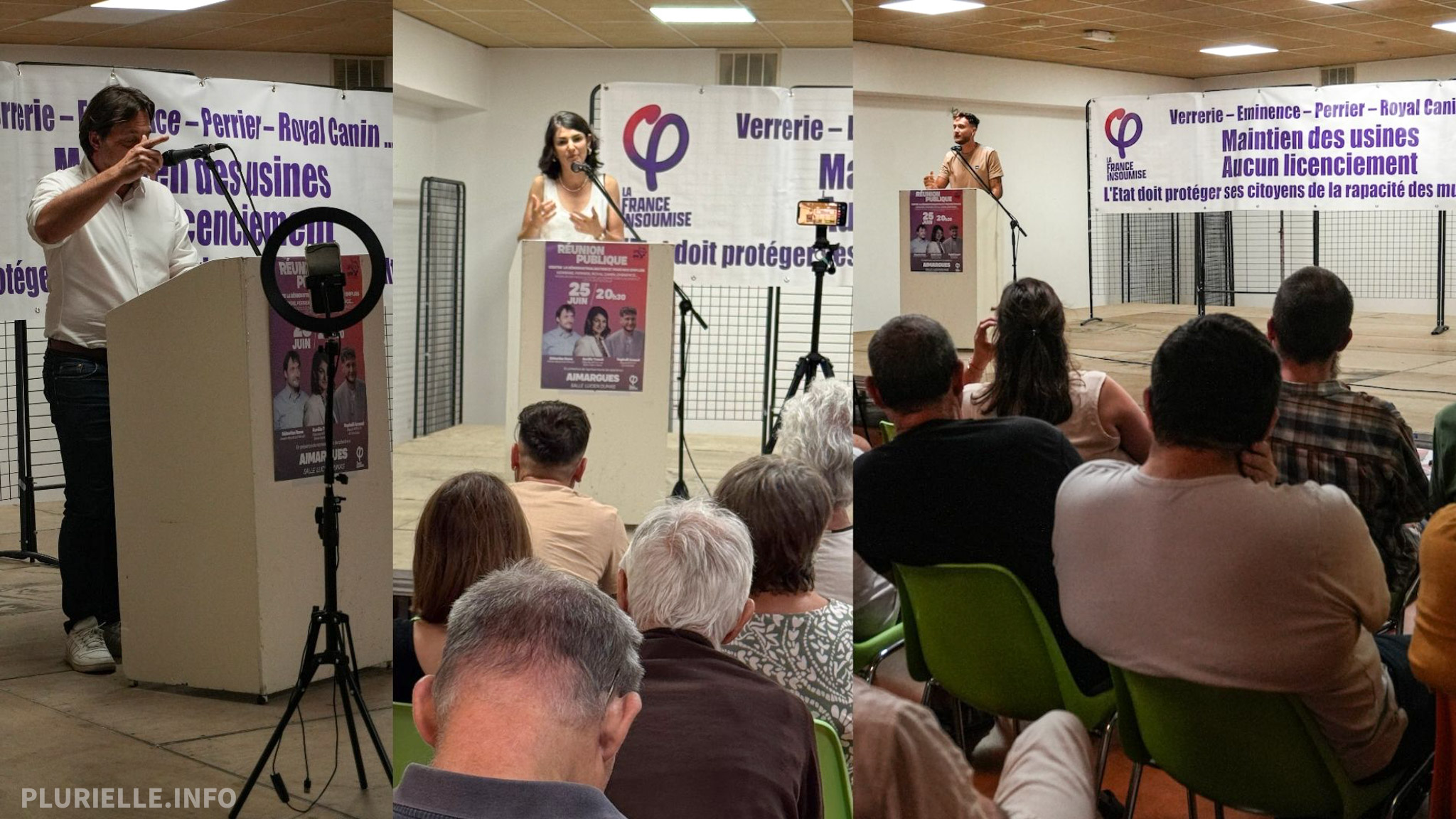 Aimargues juin 2025, Sébastien Rome, Aurélie Trouvé, Raphaël Arnault - Photo - JEF / LAB_ PLURIELLE INFO