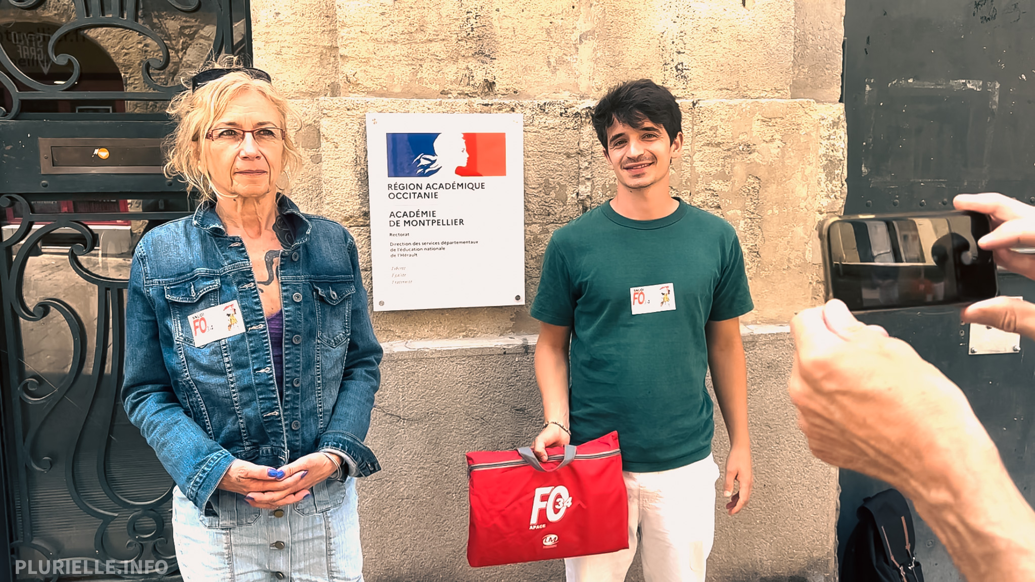 Sabine Raynaud, secrétaire SNUDI-FO 34 et Corentin Maltret trésorier - Photo - Jean-Philippe Vallespir