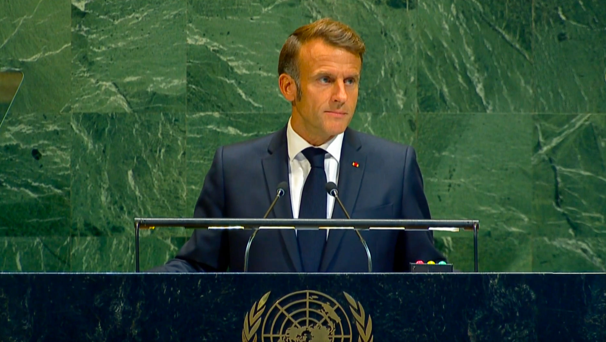 La France reconnaît officiellement l'État palestinien, ONU Emmanuel Macron 22 septembre 2025 - Photo - DR ONU