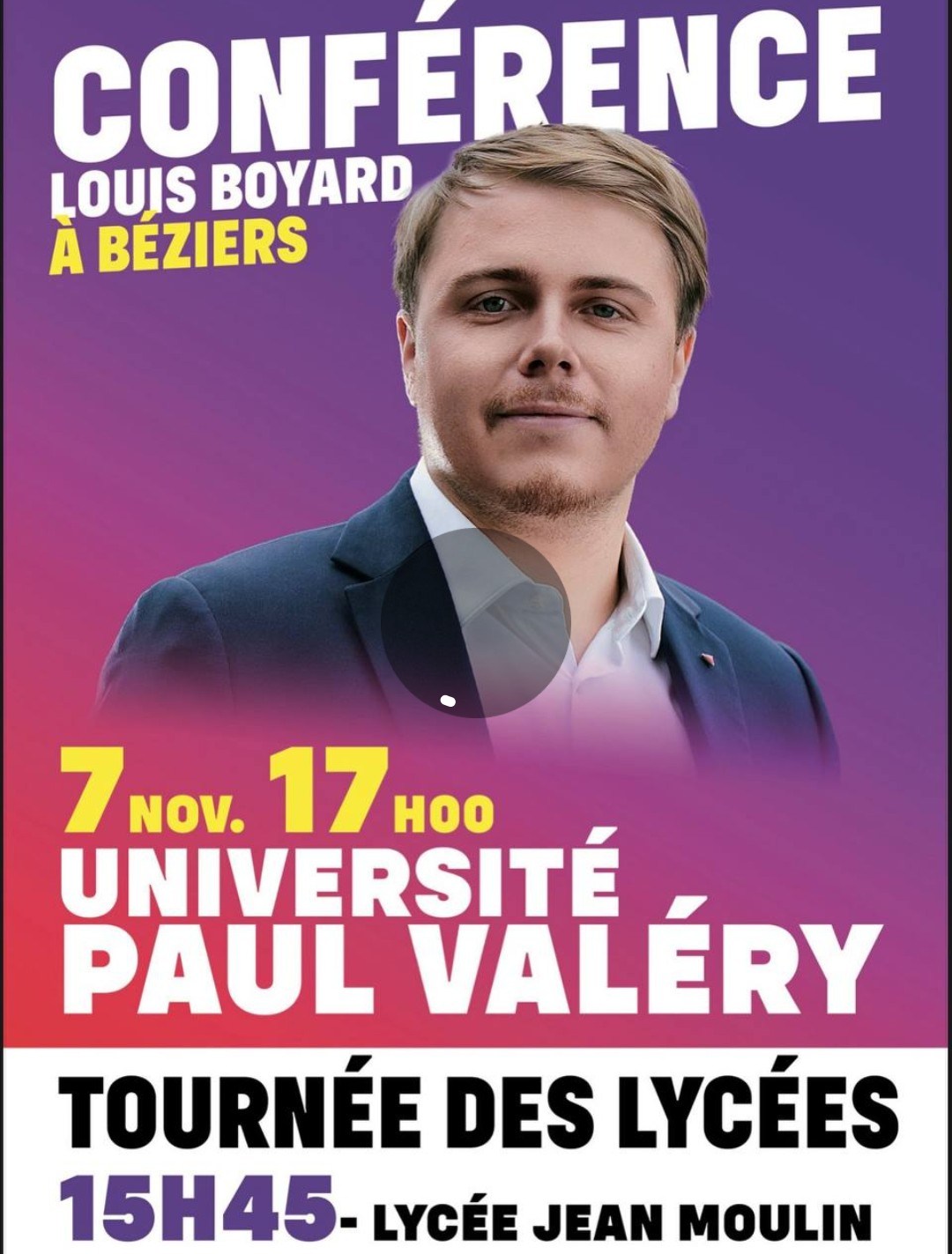 conférences Louis Boyard 7 novembre 2025 à Béziers