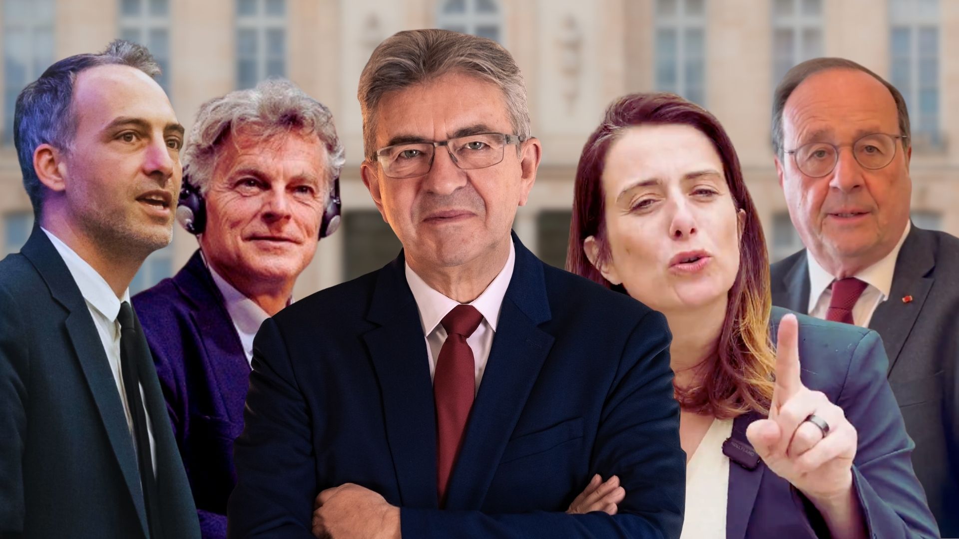 Glucksmann, Roussel, Mélenchon, Tondelier, Hollande - Photo - LAB_ PLURIELLE INFO