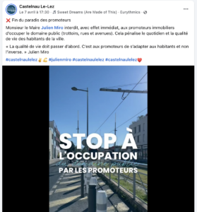 Julien Miro interdit le domaine public aux promoteurs - Photo - Screen shot RS Castelenau