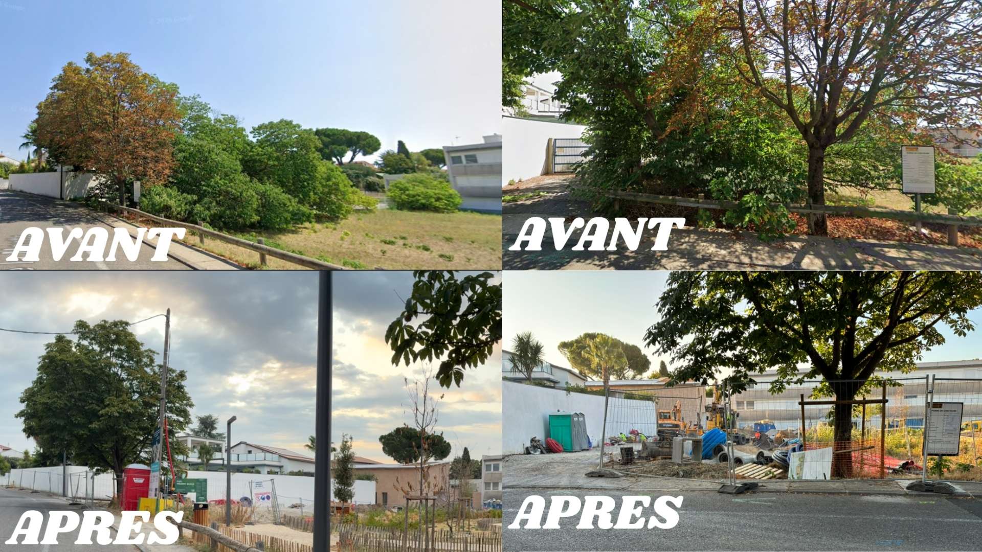 Avant-Après l'abattage des arbres sur le périmètre du Parc Frédéric Bazille - Photo - DR IEC