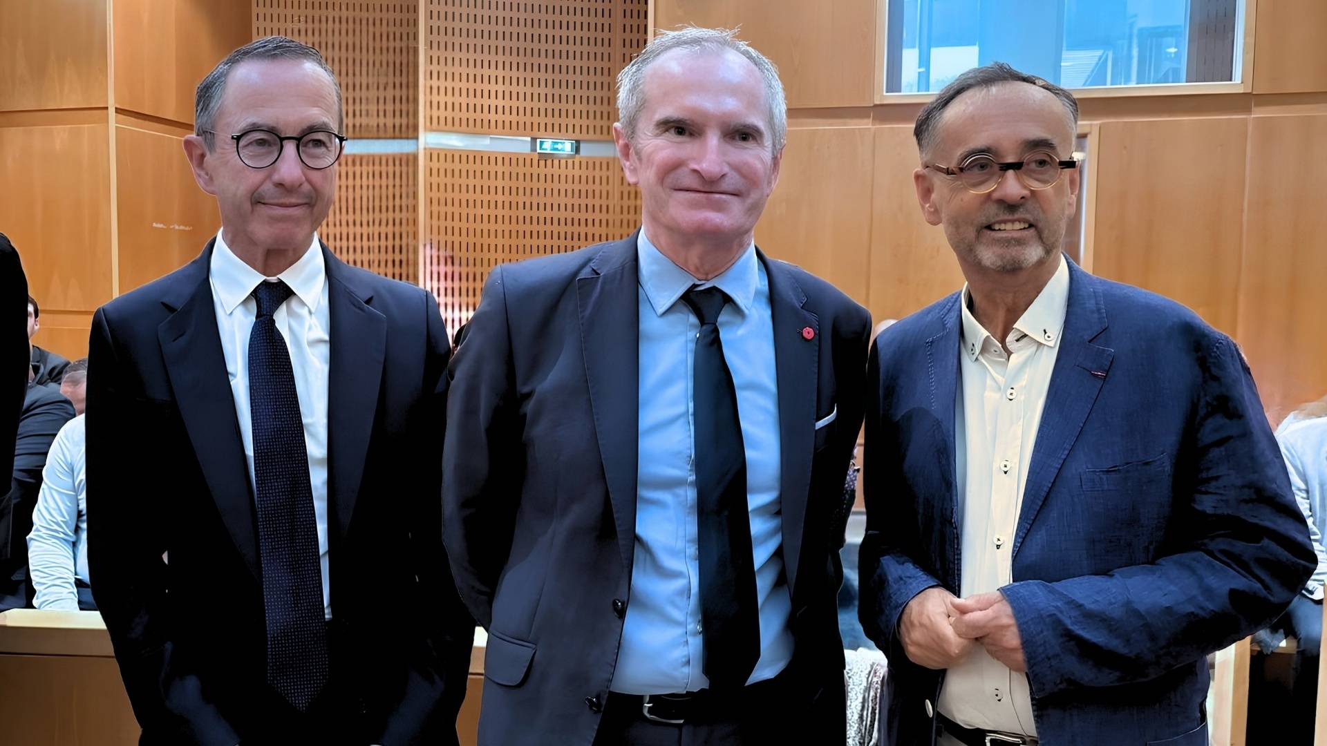Bruno Retailleau, Stéphane Demilly et Robert Ménard le 30 septembre 2026 à Montpellier - Photo - DR