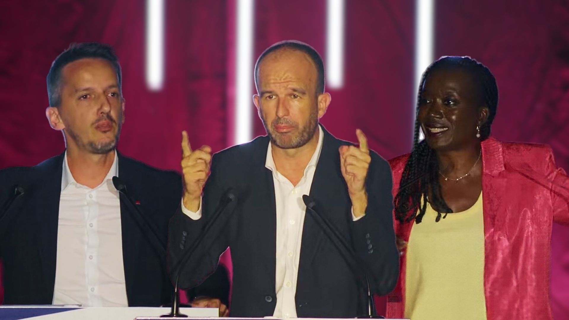 Meeting Frontignan Sylvain Carrière, Manuel Bompard, Nadège Abomangoli - Photo - LAB_ PLURIELLE INFO